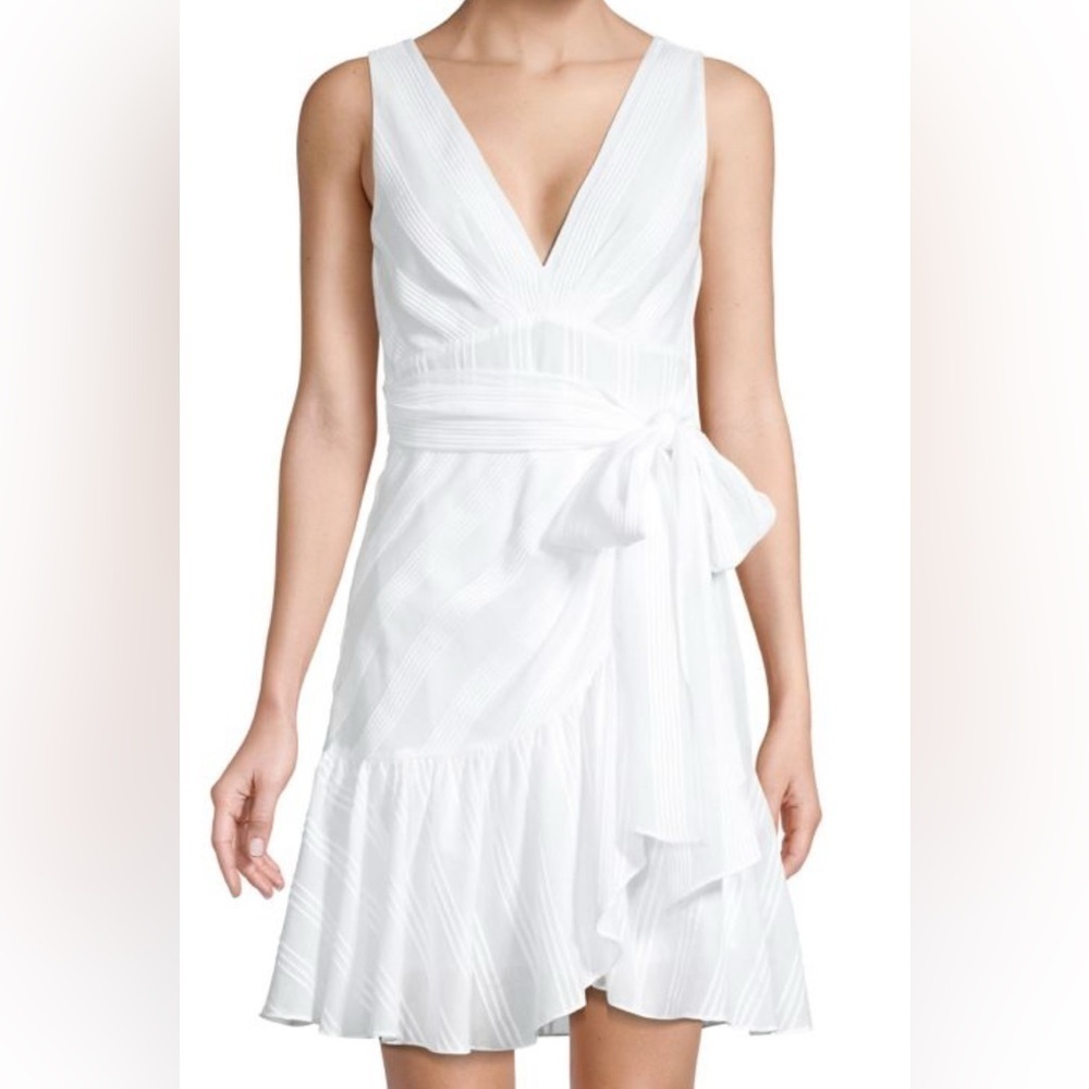 REBECCA TAYLOR | Cotton Striped White Wrap Dress